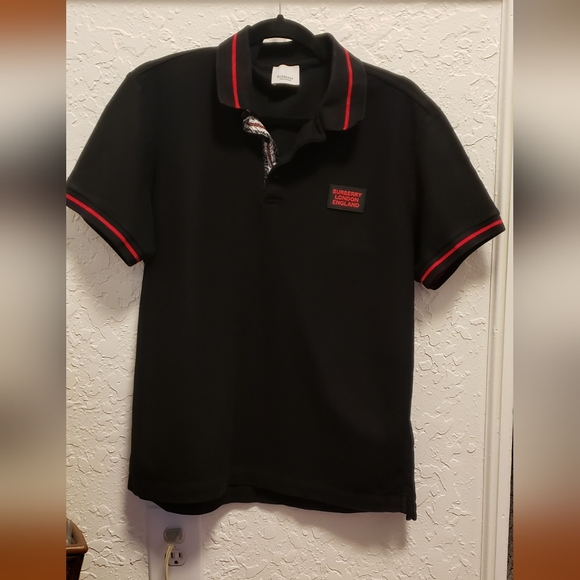 Burberry Black Polo Shirt with Red Trim